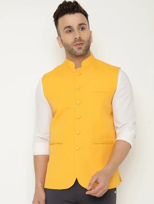 Yellow Solid Nehru Jacket