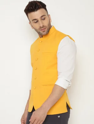 Yellow Solid Nehru Jacket
