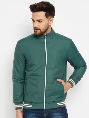 Green Solid Bomber Jacket