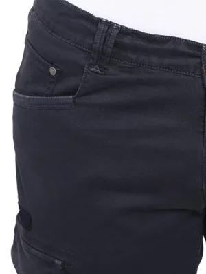 Navy Blue Solid Flat Front Casual Trouser