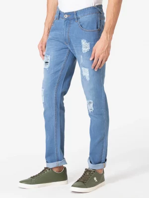 Blue Light Washed Distressed Denim Jeans